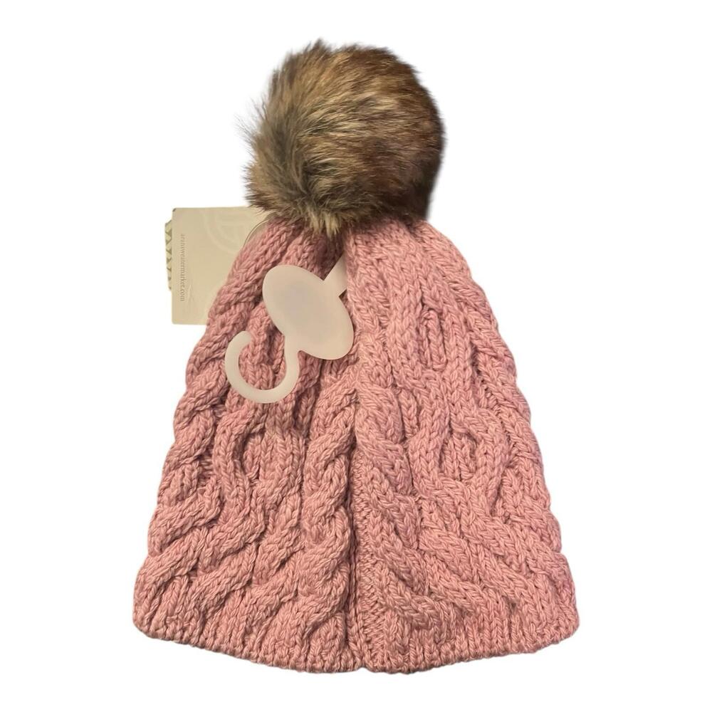Aran Woollen Mills SuperSoft Merino Knit Pom-Pom Hat, Unisex Wool Hats Pink NWT - Picture 2 of 3